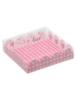 Коробка для кондитерских изделий с PVC-крышкой Love, 21 × 21 × 3 см арт. СМЛ-97374-3-СМЛ0003573345