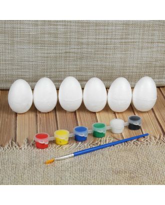 Набор яиц под раскраску 6 шт, размер 1 шт 4*6 см, краски шт 6 по 3 мл, кисть арт. СМЛ-26422-1-СМЛ3620874