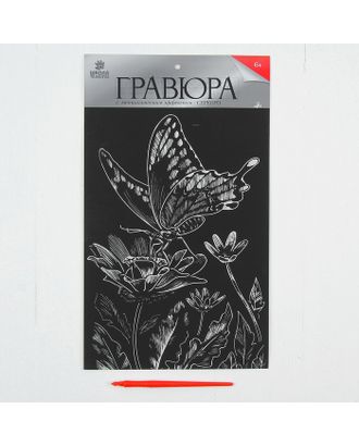 Купить Гравюры Гравюра на подложке "Бабочка на цветке" с металлическим эффектом серебра А4 арт. СМЛ-13704-1-СМЛ3693210 оптом в Череповце
