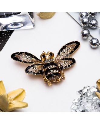 Брошь "Пчела" с ажурными крыльями, цвет черно-белый в золоте арт. СМЛ-187813-1-СМЛ0003723998