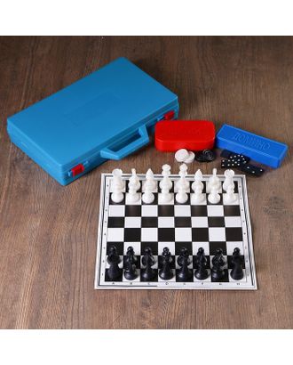 Настольная игра 3 в 1 "В дорогу": шахматы, домино, шашки (2 доски из картона 29х29 см) арт. СМЛ-59029-1-СМЛ0003814991