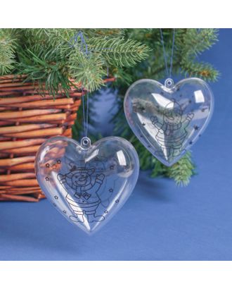 Набор новогодних украшений под раскраску «Сердце» 2 шт, размер собранно 6,5см,МИКС арт. СМЛ-14997-1-СМЛ3854885