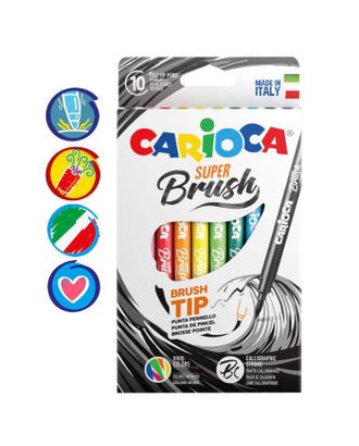 Фломастеры-кисть 10 цветов, Carioca "Super Brush", смываемые, картон, европодвес арт. СМЛ-174361-1-СМЛ0003907216