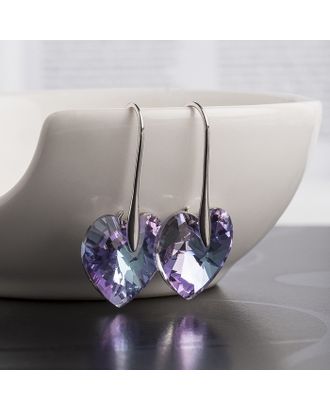 Серьги с кристаллами "Сияние сердца", цвет сиренево-синий в серебре арт. СМЛ-15714-1-СМЛ3912176
