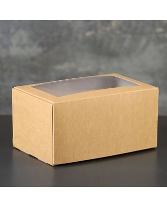 Коробка-моноблок картонная под 2 капкейка, с окном, крафт, 16 х 10 х 8 см арт. СМЛ-99300-1-СМЛ0003945040