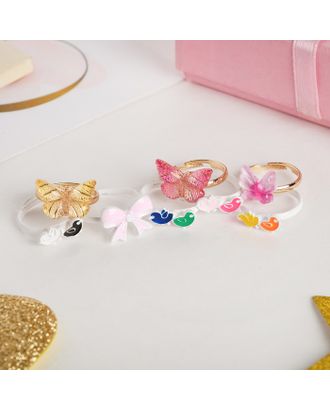 Кольцо детское "Ассорти" птички, бабочки, форма МИКС, цвет МИКС, безразмерное арт. СМЛ-27014-1-СМЛ4126819