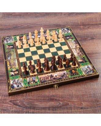 Настольная игра 3 в 1 "Бородино": шахматы, шашки, нарды (доска дерево 50х50 см) арт. СМЛ-64486-1-СМЛ0004138207