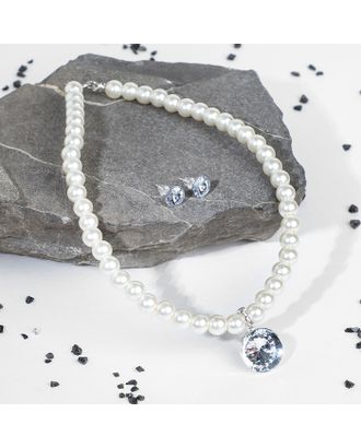 Набор 2 предмета: серьги, колье "Антуанетта" кристаллы, цвет белый в серебре арт. СМЛ-32711-1-СМЛ4273159
