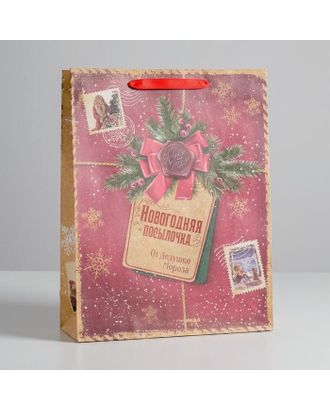 Пакет крафтовый вертикальный «Новогодняя посылочка от Дедушки Мороза», L 31 × 40 × 9 см арт. СМЛ-69489-1-СМЛ0004275642