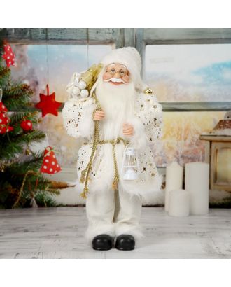 Дед Мороз в белой звёздной шубке с фонариком 45 см арт. СМЛ-70228-1-СМЛ0004316760