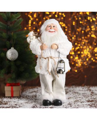 Дед Мороз в белой шубке с фонариком 43 см арт. СМЛ-70402-1-СМЛ0004316761