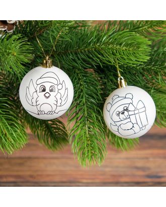 Новогоднее елочное украшение под раскраску "Мишка и снегирь", набор 2 шт, размер шара 5,5 см   43596 арт. СМЛ-40887-1-СМЛ0004359694