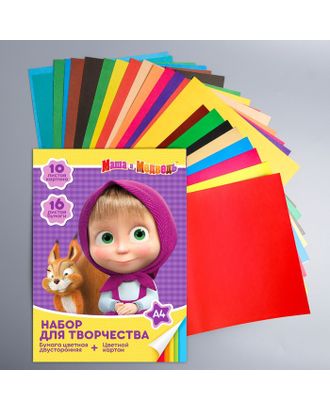 Набор для детского творчества, А4 , 10 листов картон цветной немелованный 220 г/м2 и 16 листов бумага цветная двухсторонняя "Маша и Медведь" арт. СМЛ-216377-1-СМЛ0004377993