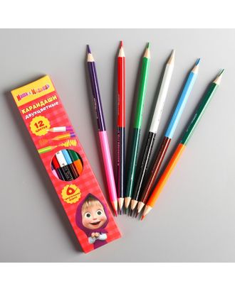 Двухсторонние цветные карандаши 12 цветов, Маша и Медведь, 6 шт. арт. СМЛ-218085-1-СМЛ0004403853