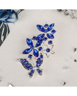 Брошь "Бабочки" синеглазки, цвет синий в серебре арт. СМЛ-175257-1-СМЛ0004434577