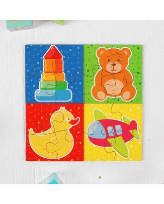 Набор пазлов для малышей «Игрушки» 4 картинки, размер 1 картинки: 10×10×1,4 см арт. СМЛ-68388-1-СМЛ0004446042