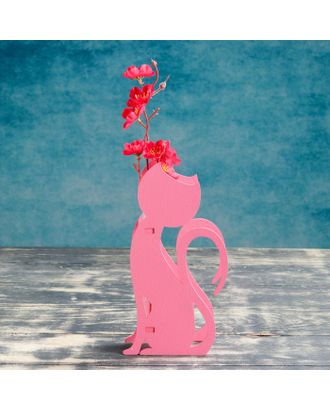 Кашпо деревянное с 1 колбой "Кошка", розовый Дарим Красиво арт. СМЛ-69732-1-СМЛ0004449810