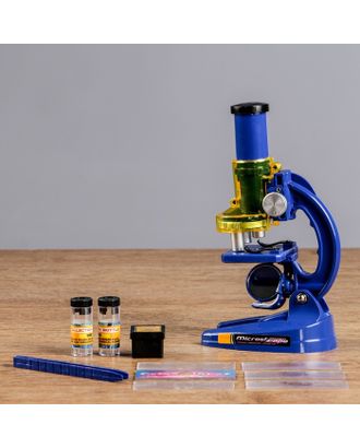 Микроскоп, кратность увеличения 1200х, 600х, 300х, синий арт. СМЛ-54035-1-СМЛ0000454010