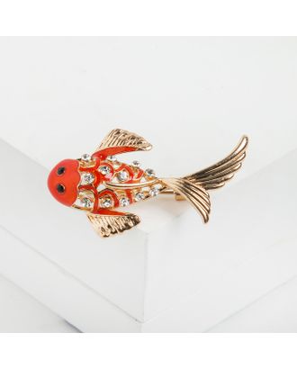 Брошь "Рыбка", цвет оранжево-белый в золоте арт. СМЛ-175629-1-СМЛ0004570837