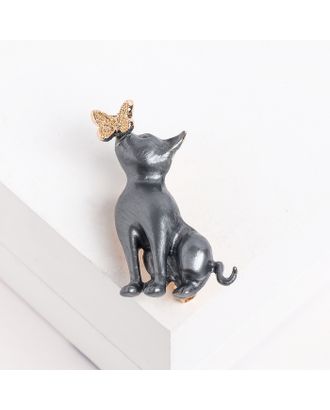 Брошь "Котёнок" с бабочкой на носу, цвет чёрно-золотой арт. СМЛ-193059-1-СМЛ0004570900