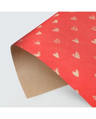 Бумага крафтовая «Сердечки», фон красный, 50 × 70 см арт. СМЛ-75380-1-СМЛ0004580640