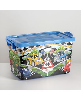 Контейнер для хранения с крышкой «Машинки», 35 л, 51×31×28 см, цвет тёмно-голубой арт. СМЛ-134163-1-СМЛ0004589139