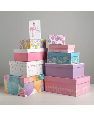 Набор подарочных коробок 10 в 1 Happy Birthday, 12 х 7 х 4 - 32,5 х 20 х 12,5 см арт. СМЛ-114778-1-СМЛ0004611617