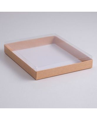 Коробка картонная  с прозрачной крышкой, крафт, 26 х 21 х 3 см арт. СМЛ-99141-1-СМЛ0004669195
