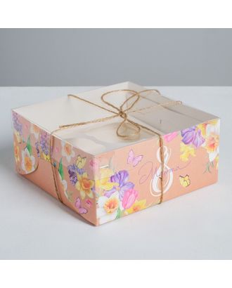 Коробка для капкейка «С 8 марта», 16 × 16 × 7.5 см арт. СМЛ-80279-1-СМЛ0004675046