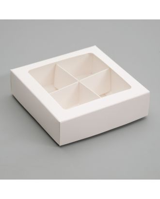 Коробка для конфет 4 шт, с окном, крафт 12,5 х 12,5 х 3,5 см арт. СМЛ-99275-9-СМЛ0004696557
