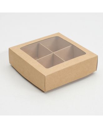 Коробка для конфет 4 шт, с окном, крафт 12,5 х 12,5 х 3,5 см арт. СМЛ-99275-1-СМЛ0004727918