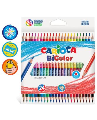 Карандаши 48 цветов двусторонние Carioca "BiCOLOR", 3.3 мм, трёхгранные, деревянные, картон, европодвес арт. СМЛ-220139-1-СМЛ0004736203