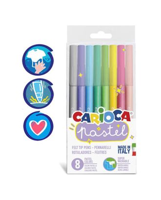 Фломастеры 8 цветов Carioca "Pastel" пастельная палитра, смываемые, блистер, европодвес арт. СМЛ-175690-1-СМЛ0004736204