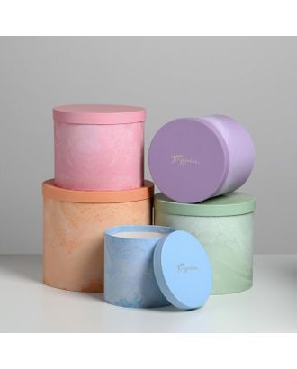 Набор шляпных коробок для цветов 5 в 1 «Мрамор», 14 × 13 см - 22 × 19,5 см арт. СМЛ-106846-1-СМЛ0004796448