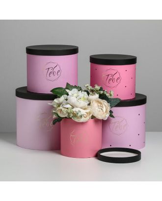 Набор шляпных коробок для цветов 5 в 1 «Чёрно-розовые», 14 × 13 см - 22 × 19,5 см арт. СМЛ-105436-1-СМЛ0004796451