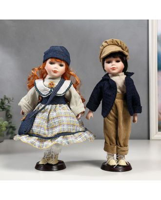 Кукла коллекционная парочка набор 2 шт "Злата и Сева в синих нарядах в полосочку" 30 см арт. СМЛ-137552-1-СМЛ0004822743