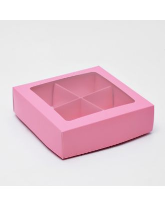 Коробка для конфет 4 шт, с окном, крафт 12,5 х 12,5 х 3,5 см арт. СМЛ-99275-5-СМЛ0004829466