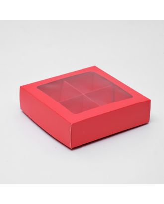 Коробка для конфет 4 шт, с окном, крафт 12,5 х 12,5 х 3,5 см арт. СМЛ-99275-3-СМЛ0004829468