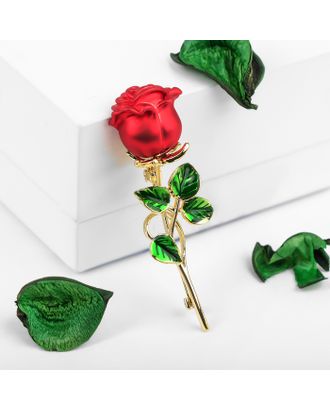 Брошь "Цветок" роза, цвет красно-зелёный в золоте арт. СМЛ-176449-1-СМЛ0004856699