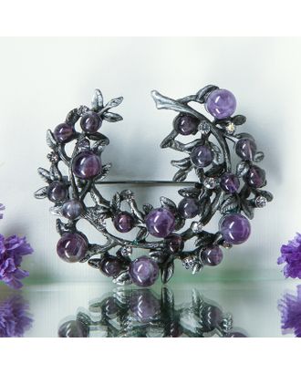 Брошь "Ветвь аметиста", цвет фиолетовый в чернёном серебре арт. СМЛ-36800-1-СМЛ0004856709