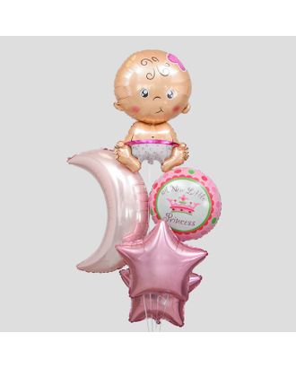 Букет из шаров "С рождением девочки", луна, звезда, младенец фольга, набор из 5 шт.(М) арт. СМЛ-109879-1-СМЛ0004877840