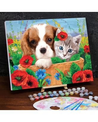 Картина по номерам на холсте с подрамником «Котенок и щенок» 40×50 см арт. СМЛ-206904-1-СМЛ0004883314
