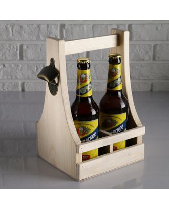 Ящик для пива 19×18×30 см  с открывашкой, под 4 бутылки, деревянный арт. СМЛ-145876-1-СМЛ0004898937