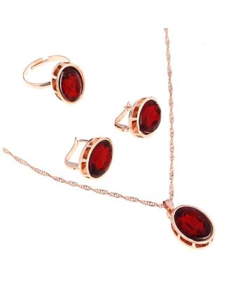 Гарнитур 3 предмета: серьги, кулон, кольцо безразмерное "Эдель" овал вытянутый, цвет красный арт. СМЛ-19548-1-СМЛ0494484