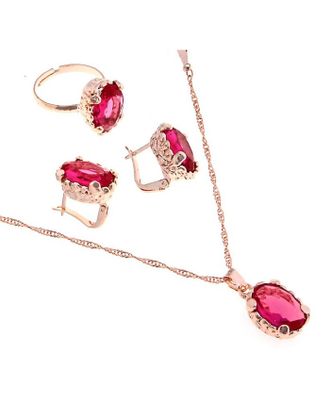 Гарнитур 3 предмета: серьги, кулон, кольцо безразмерное "Эдель" овал крупный, цвет розовый арт. СМЛ-19549-1-СМЛ0494485