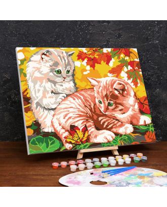 Картина по номерам на холсте с подрамником «Котята в листве» 40×50 см арт. СМЛ-206955-1-СМЛ0004971862