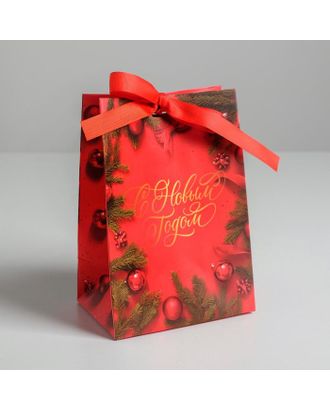 Пакет подарочный с лентой «С Новым годом», 13 × 19 × 9 см арт. СМЛ-93833-1-СМЛ0005013001