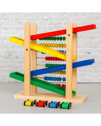 Детская деревянная игрушка 2 в 1 «Автотрек + счёты» 31×28×9,5 см арт. СМЛ-87216-1-СМЛ0005032643