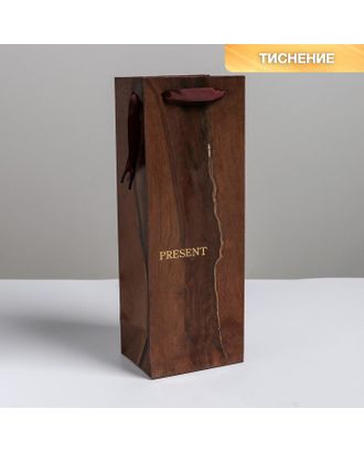 Пакет ламинированный под бутылку Wood present, 13 x 36 x 10 см арт. СМЛ-92443-1-СМЛ0005035710
