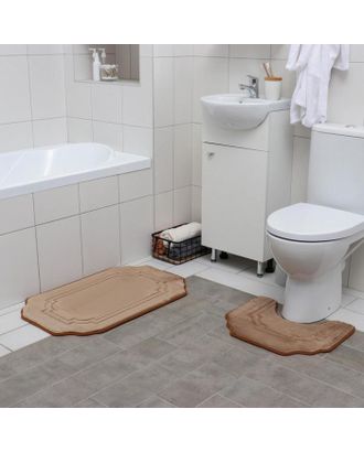 Набор ковриков для ванны и туалета «Гранж», 2 шт: 40×50, 50×80 см, цвет бежевый арт. СМЛ-38838-1-СМЛ0005041093